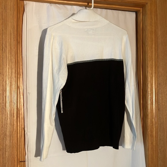 Calvin Klein Ribbed Color Block Mock Neck Women XL/EG/TG Black/White NWT Sweater - Picture 4 of 12